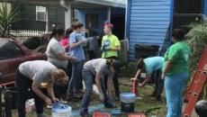 Students working on a missions trip